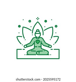 Faceless girl sitting meditation pose color line icon. Yoga pose. Asana. Home leisure. Vector isolated illustration. Editable stroke