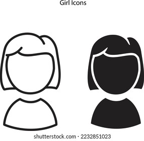 Faceless girl or woman illustration icon set isolated on white background.