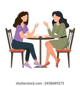 Faceless Girlfriends Meeting in Cafe.Coffee Break. Women Sitting at Table, Drinking coffee, Chatting and gossip.Vector Illustration