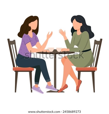Faceless Girlfriends Meeting in Cafe.Coffee Break. Women Sitting at Table, Drinking coffee, Chatting and gossip.Vector Illustration