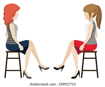 Faceless girls facing each other on a white background