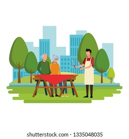faceless grandparents barbecue table