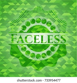 Faceless green emblem. Mosaic background