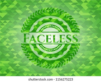 Faceless green emblem with mosaic ecological style background