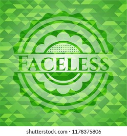Faceless green emblem with mosaic ecological style background