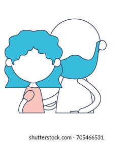 faceless half body couple elderly of grandmother with wavy hair and bald bearded grandfather in color section silhouette vector illustration