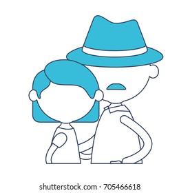 faceless half body couple elderly of grandmother with short hair with grandfather with hat and moustache in color section silhouette vector illustration