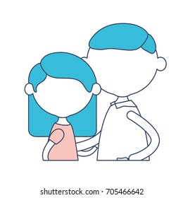 faceless half body elderly couple of grandmother with straight medium hair with grandfather with moustache in color section silhouette vector illustration