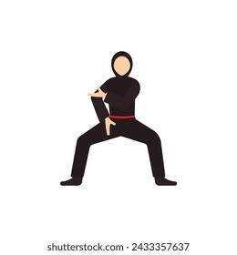 Faceless Hijab Woman doing Silat vector illustration on white background. A female martial arts athlete. 