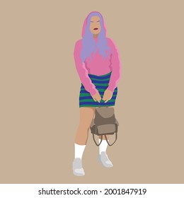 Faceless human figure standing over plain background. Female fashionista with short skirt and sweatshirt. Minimalist character. Fashion, trendy and lifestyle flat people.