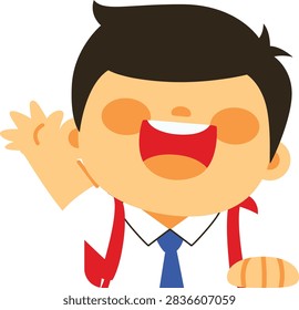 Faceless junior high school boy student waving happily in closeup school uniform.