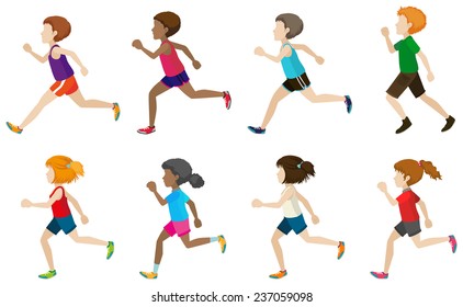 Faceless kids running on a white background