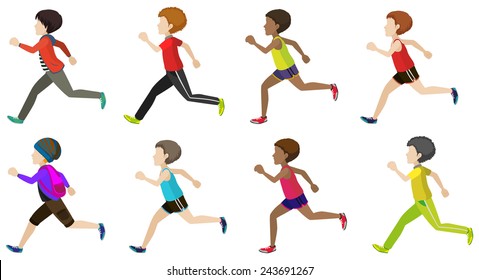 Faceless kids running on a white background