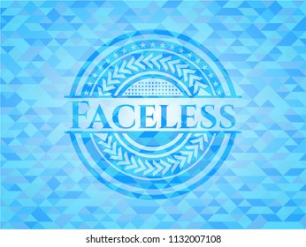 Faceless light blue emblem with mosaic background