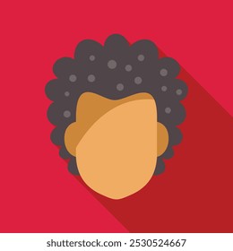 Carácter masculino sin rostro con peinado afro negro sobre fondo rojo con sombra larga, adecuado para el concepto de diversidad e inclusión