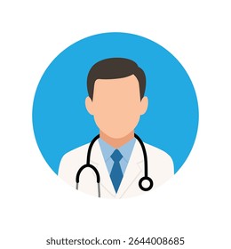 A faceless male doctor avatar with a stethoscope in a flat design, ideal for healthcare, medical apps, or anonymous professional profiles.