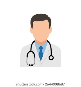 A faceless male doctor illustration wearing a white coat and stethoscope. Ideal for medical websites, apps, or anonymous profiles.

