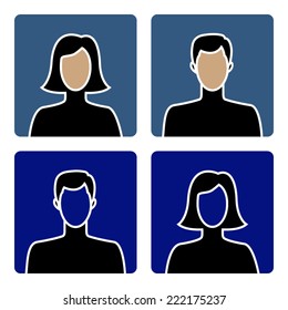 Faceless male and female avatar icons, flat design