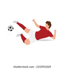 Faceless Male Soccer Player Kicking Ball On White Background.