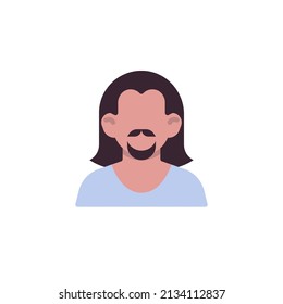 Faceless man avatar flat icon, vector sign, man with long hair and mustache colorful pictogram isolated on white. Symbol, logo illustration. Flat style design