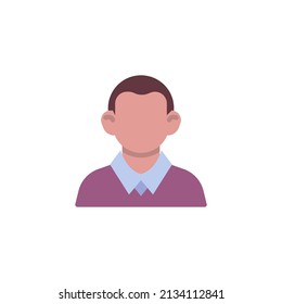 Icono plano de avatar de hombre sin rostro, signo vectorial, retrato de hombre joven pintoresco colorido aislado en blanco. Símbolo, ilustración del logotipo. Diseño de estilo plano