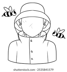 faceless man beekeeper illustration hand drawn outline vector