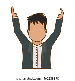 faceless man with blazer raising hands up  icon image vector illustration design 