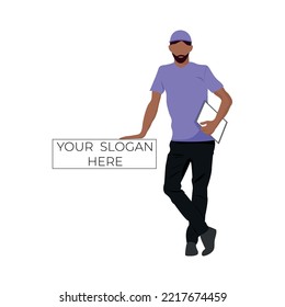A faceless man. Delivery. A place for a slogan. Vector illustration.