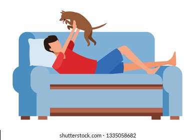 faceless man and dog sofa