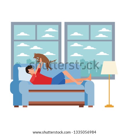 faceless man and dog sofa