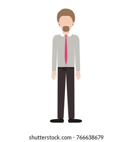 faceless man full body with shirt and tie and pants and shoes with short hair and goatee beard in colorful silhouette