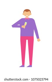 Faceless man with glass of champagne alcohol drink vector illustration isolated on white background. Boy in cartoon style drinks wine on birthday party