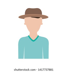 faceless man half body with hat and sweater with short hair in colorful silhouette