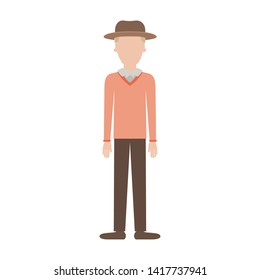 faceless man with hat and sweater and pants and shoes with short hair on colorful silhouette