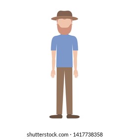 faceless man with hat and t-shirt and pants and shoes with full beard in colorful silhouette