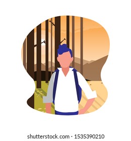 faceless man with landscape in background vector illustration design