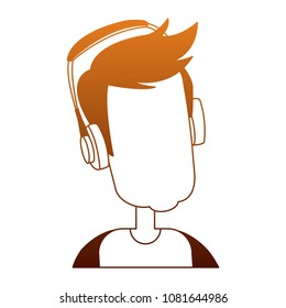 Faceless man with music headphones on orange lines