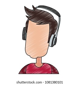 Faceless man with music headphones scribble