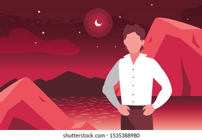 faceless man with night landscape vector illustration design