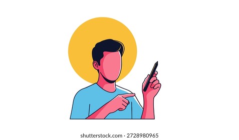 El hombre sin rostro señala, sostiene el lápiz