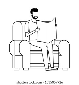 faceless man reading and chair in black and white