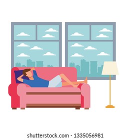 faceless man resting sofa decoration