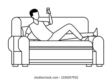 faceless man resting sofa decoration in black and white