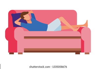 faceless man resting sofa decoration