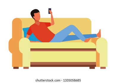 faceless man resting sofa decoration