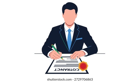 Hombre sin rostro está firmando contrato