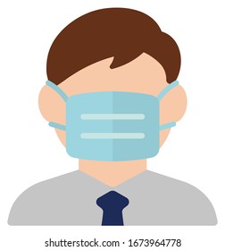 Faceless man (upper body) wearing a mask vector icon / Coronavirus / covid-19 (influenza, hay fever etc.) prevention.