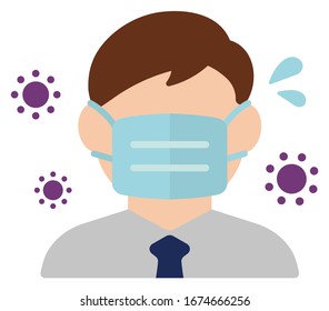 Hombre sin rostro (parte superior del cuerpo) con un icono portador de máscara / Coronavirus / covid-19 (influenza, fiebre del heno etc.) prevención.
