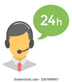 
A Faceless Man Wearing Headphone With Bubble Of 24 Hr Service 
