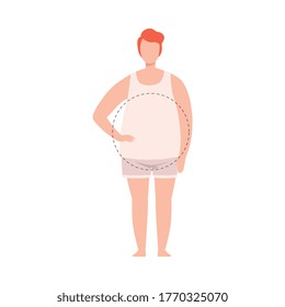 Faceless Man in White Tank Top and Underpants, Male Body Round Shape Flat Style Vector Illustration